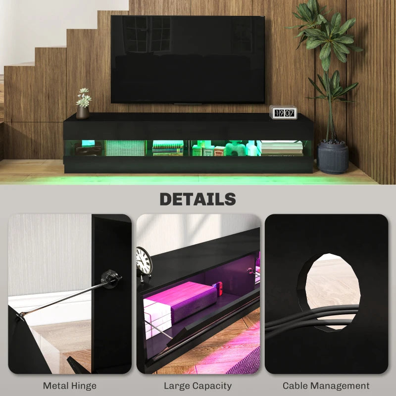 Lighted TV Stand for TVs up to 75", TV Cabinet with Storage for Living Room, High Gloss Black