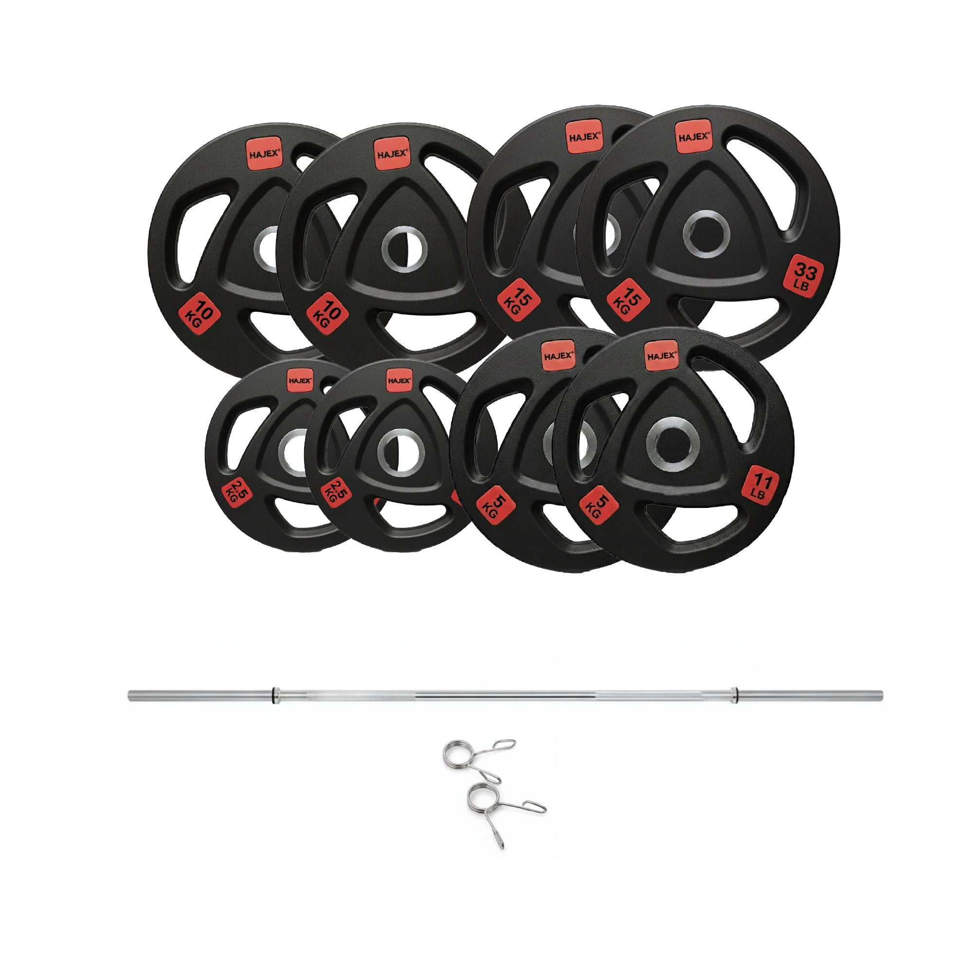 HAJEX Rubber Olympic Bumper Grip Weight Plates & Sets in LBs & KGs 