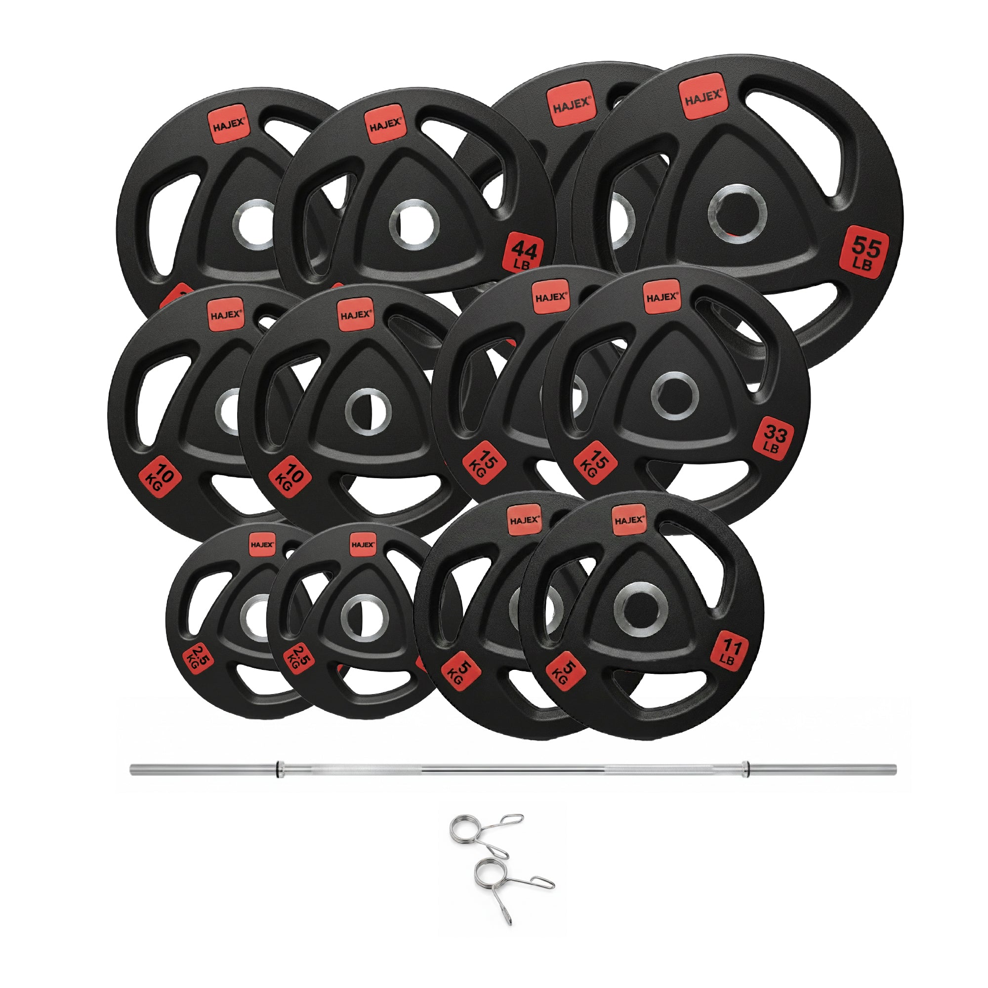 HAJEX Rubber Olympic Bumper Grip Weight Plates & Sets in LBs & KGs 