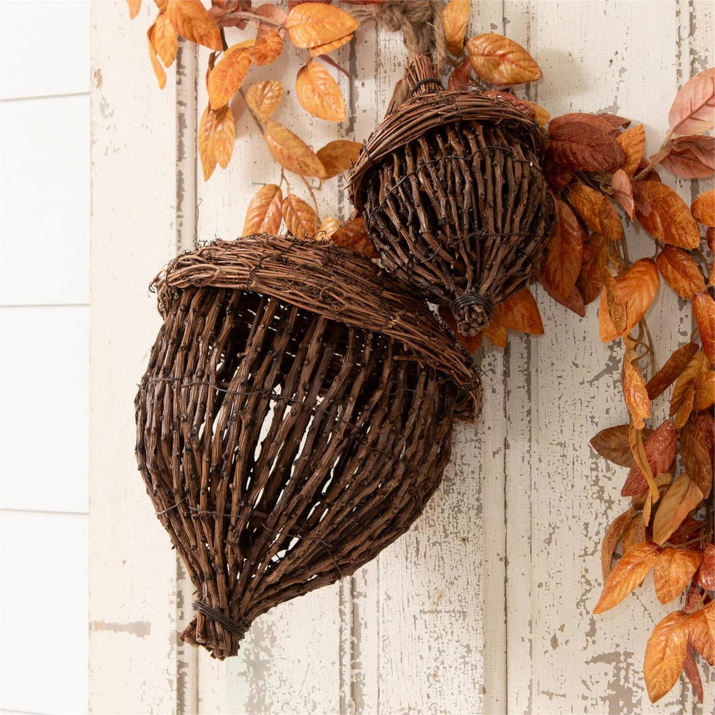 Hand-Woven Grapevine Acorns, Set of 2 
