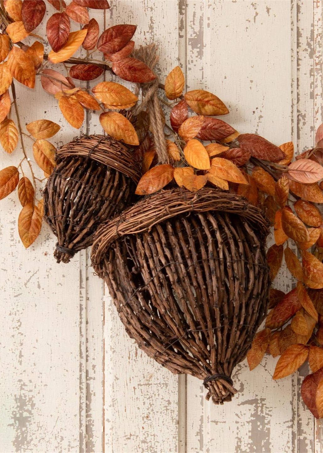 Hand-Woven Grapevine Acorns, Set of 2 
