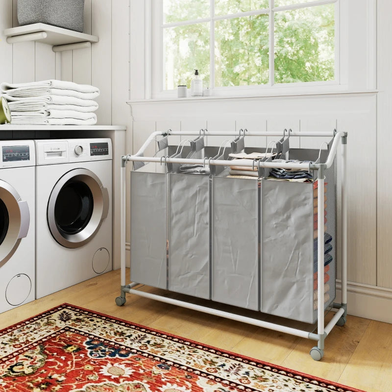 Laundry Hamper with Wheels, 160L Laundry Basket with 4 Removable Bags for Bedroom, Bathroom, Grey