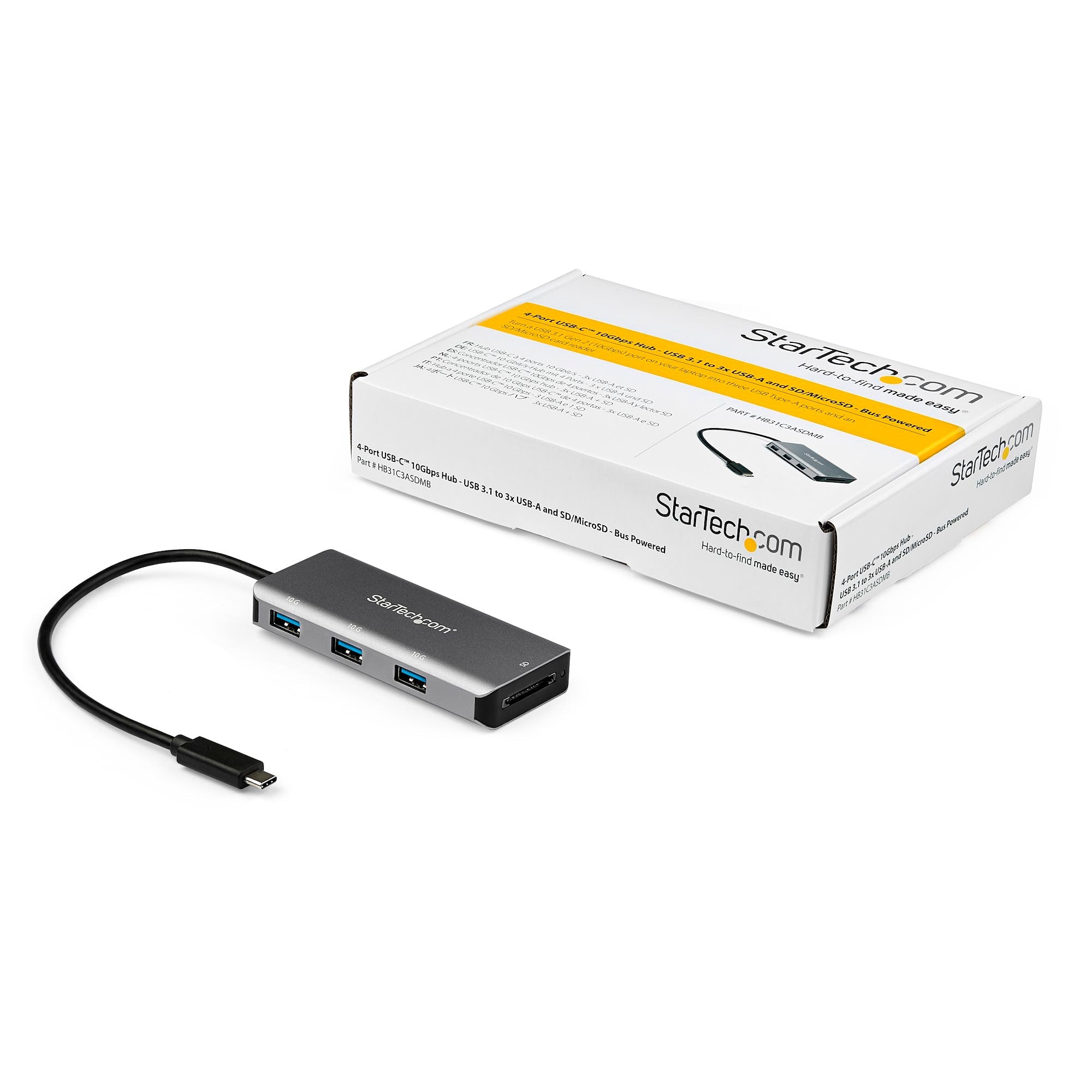 3 Port 10Gbps USB C Hub with SD Card Reader - 3x USB-A & 1x SD Slot - Portable USB 3.2 Gen 2 Type C Adapter Hub - Laptop Hub - USB Bus Powered - Thunderbolt 3 Compatible - TAA 