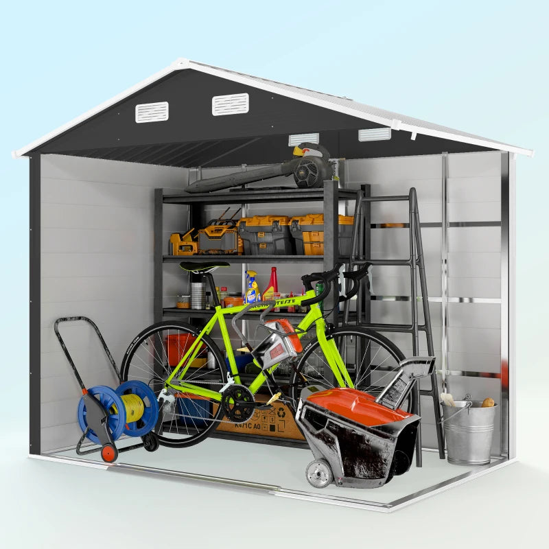 7.7' x 6.5' Outdoor Metal Garden Shed House Hut Gardening Tool Storage with Ventilation, Dark Grey