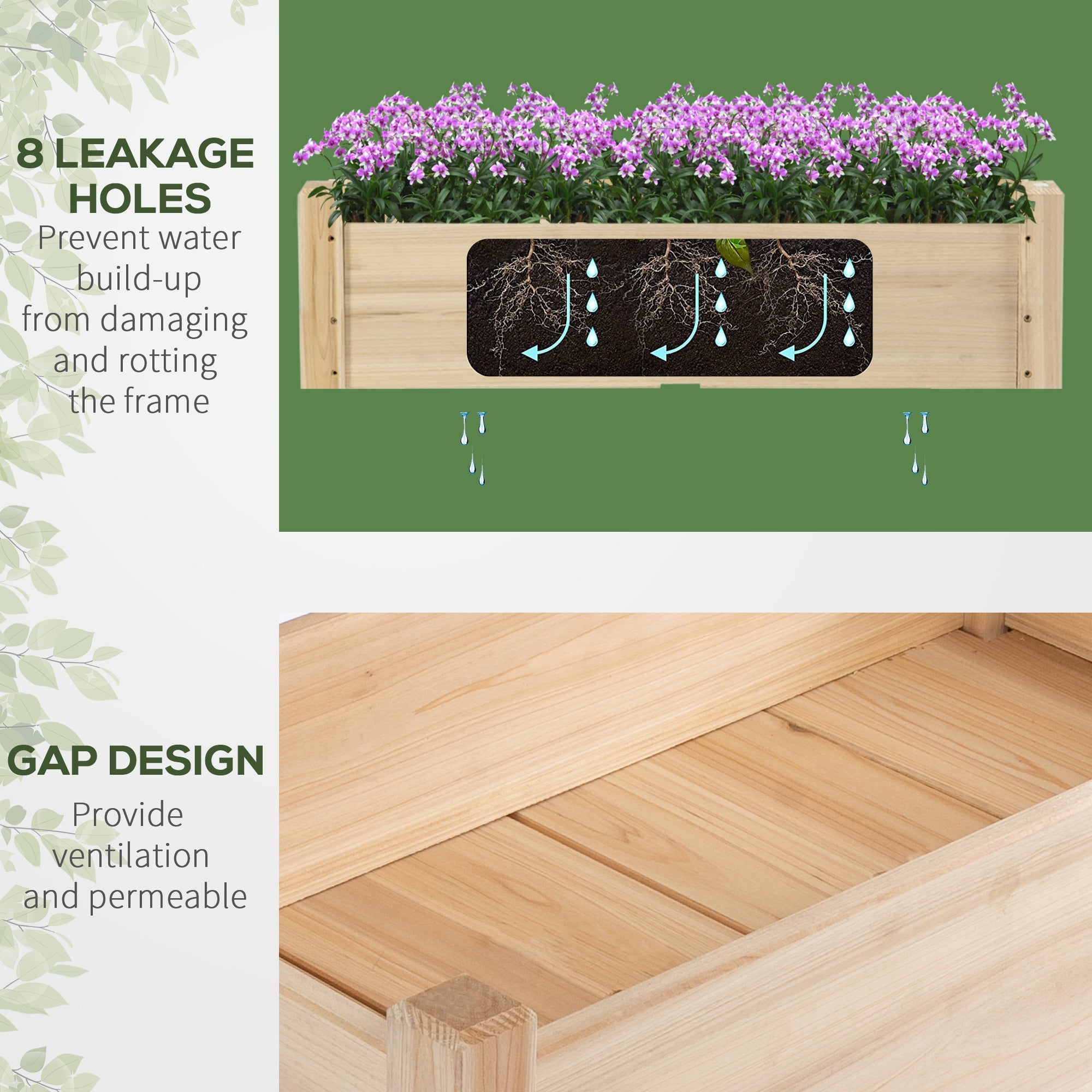 Outsunny 34"x34"x28" Wooden 2-Tier Raised Garden Bed Planter Box for Vegetables, Herbs, Flowers, Backyard, Patio, in Natural Wood 