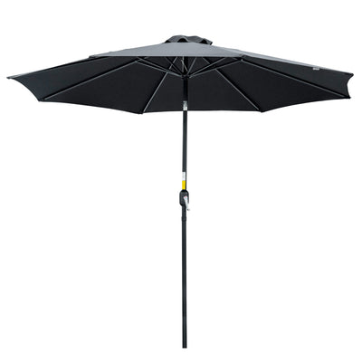 Outsunny Round Market Patio Sunshade: 10'x 8' with Crank Handle Tilt for Outdoor Garden Lawn, Black 