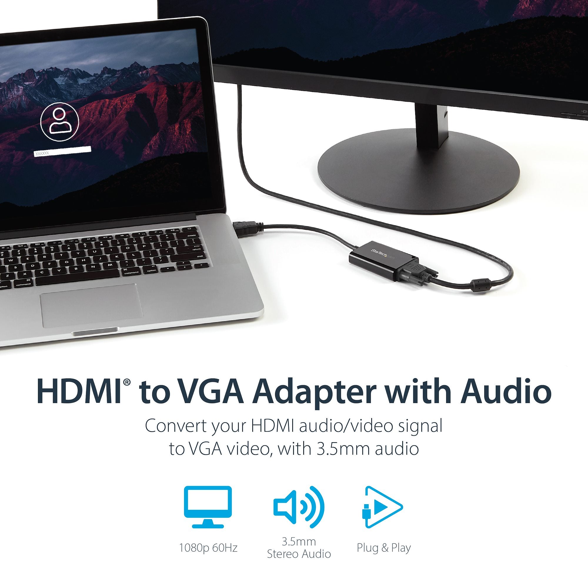 HDMI to VGA Video Adapter Converter with Audio for Desktop PC / Laptop / Ultrabook - 1920x1080 