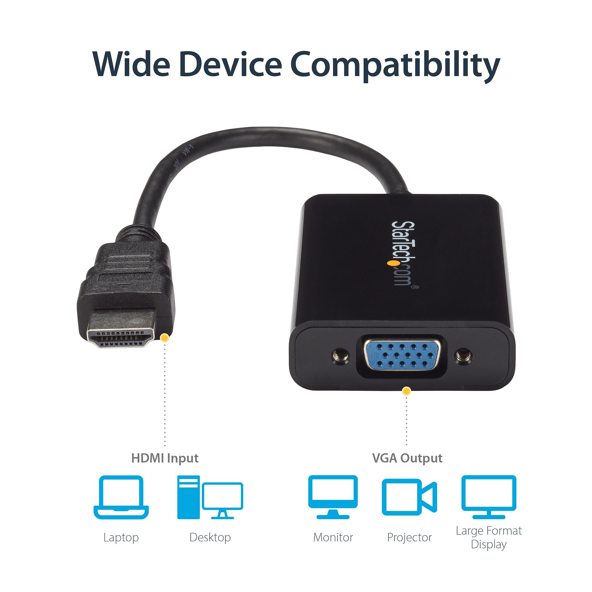 HDMI to VGA Video Adapter Converter with Audio for Desktop PC / Laptop / Ultrabook - 1920x1080 