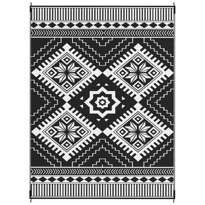 Outsunny 9' x 12' Outdoor RV Rug, Reversible Patio Floor Mat with Carry Bag, Toothed Rhombus, White and Black 