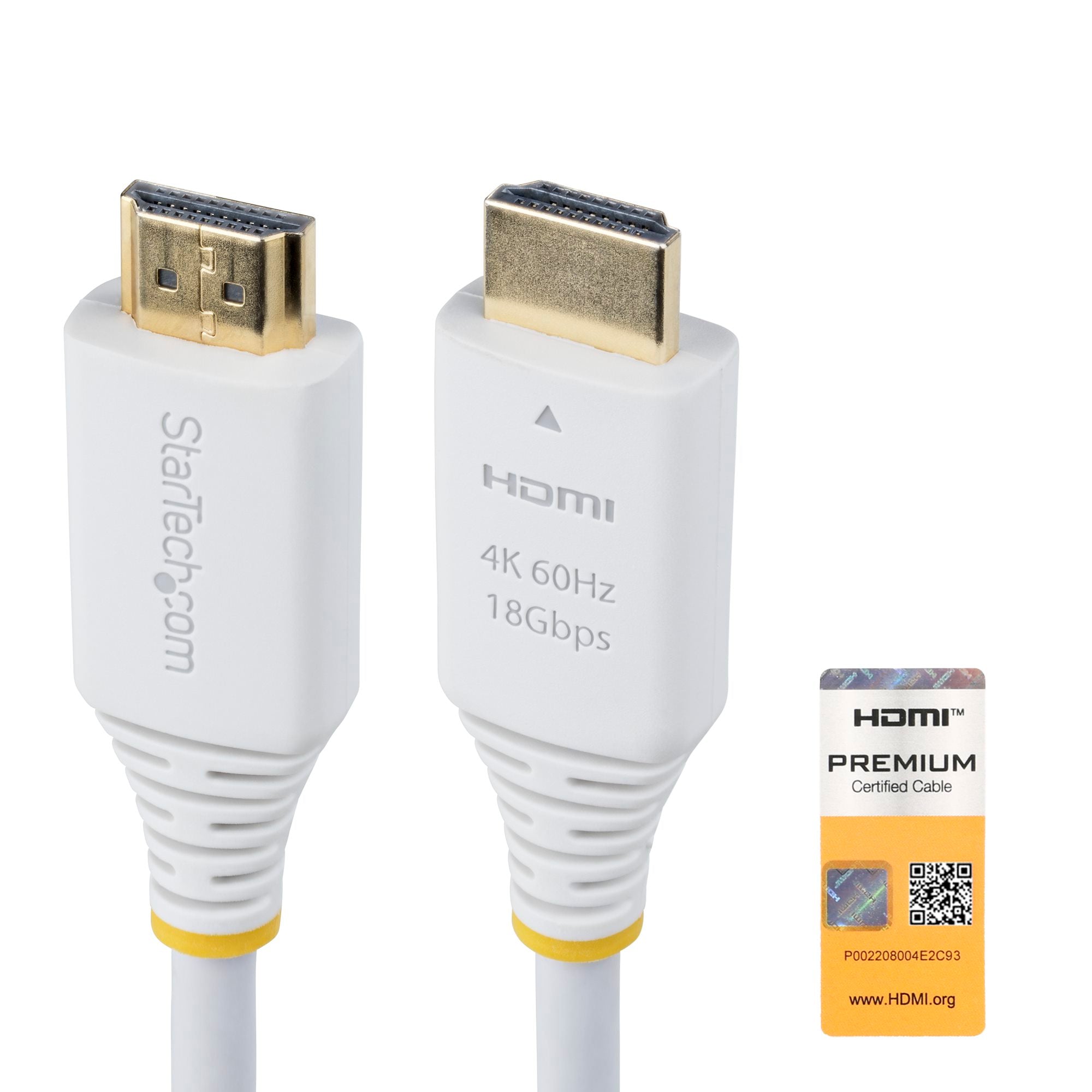 Premium Certified High Speed HDMI Cable, 4K 60Hz/1440p 144Hz, HDR10/HDCP 2.2/ARC, 18Gbps, UHD HDMI 2.0 Cord for TV/Monitor/Display, TPE Jacket, White 