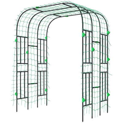 Outsunny Arched Garden Trellis, 8 FT Tall Metal Plant Trellis Support with Trellis Netting for Climbing Plants 