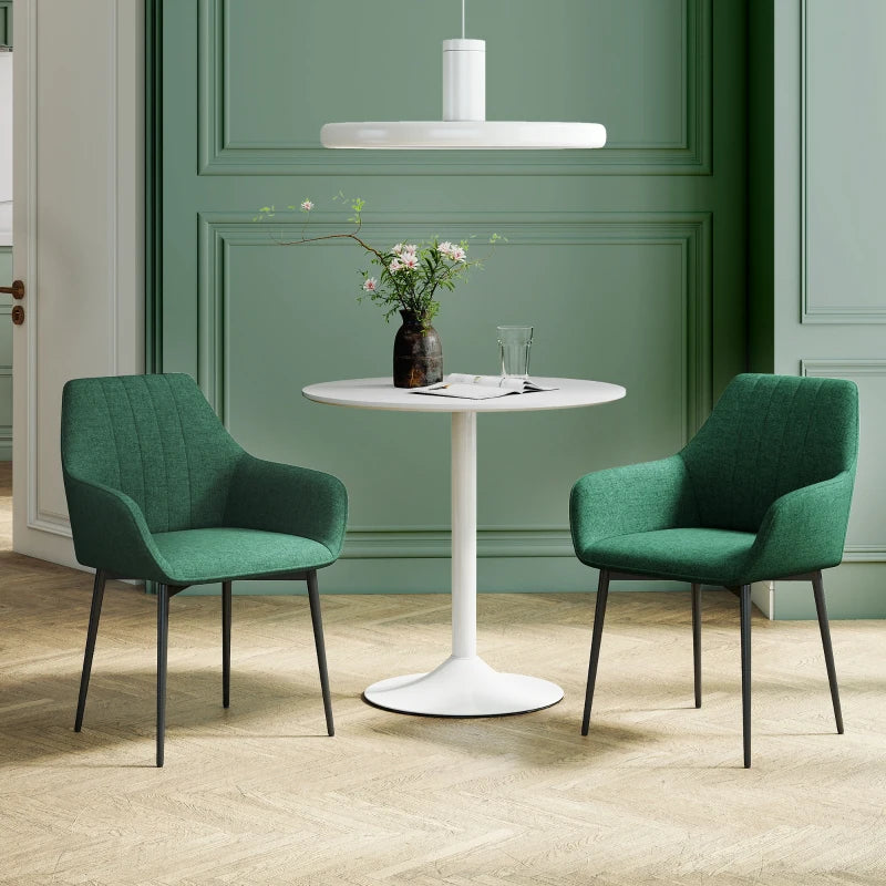 Dining Chairs Set of 2, Upholstered Linen Fabric Accent Chairs with Metal Legs, Dark Green