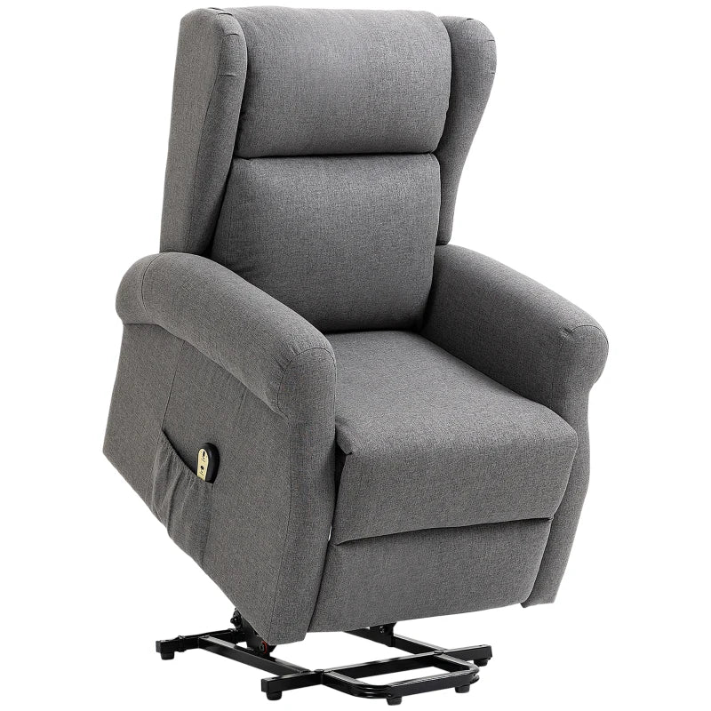 HOMCOM Wingback Lift Chair for Elderly, Power Chair Recliner with Footrest, Remote Control, Side Pockets, Grey