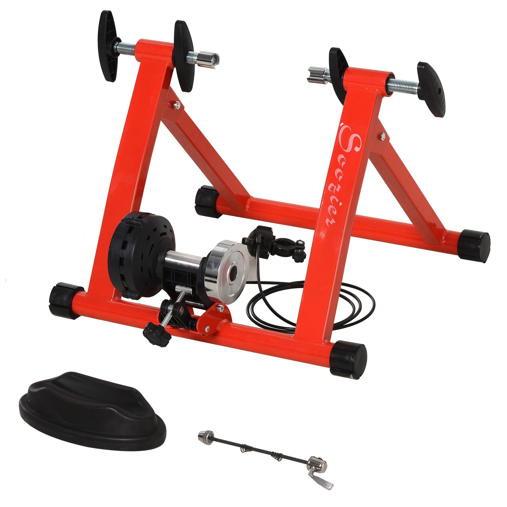 Soozier Magnetic Indoor Cycling Trainer: Portable Exercise Bike Stand with 5 Level Resistance for Fitness Training, Red 