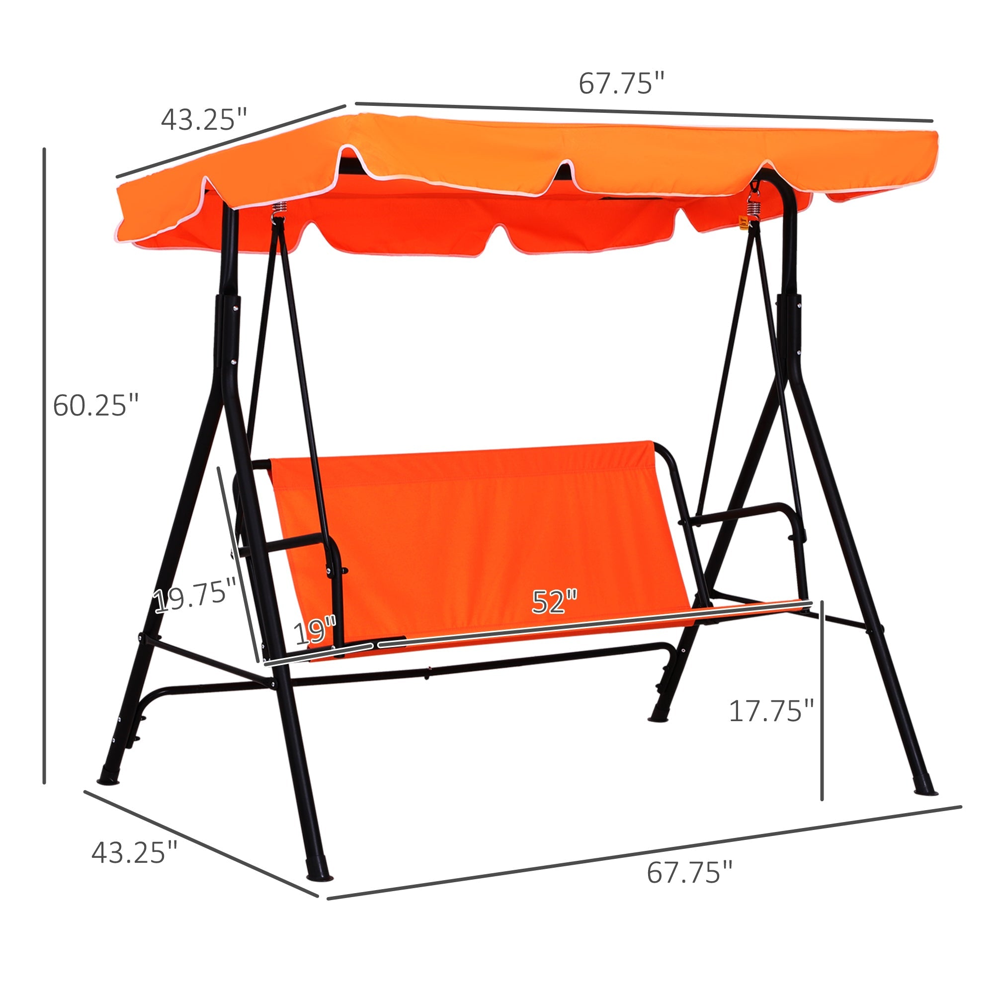 Outsunny Luxurious Lounging: Metal 3-Seater Outdoor Swing Chair with Cushions, Canopy, and Frame for Garden, Patio, Orange and White 