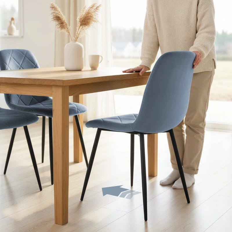 Dining Chairs Set of 4, Upholstered Dining Room Chairs with Steel Legs, Modern Kitchen Chair for Dining Room, Light Blue