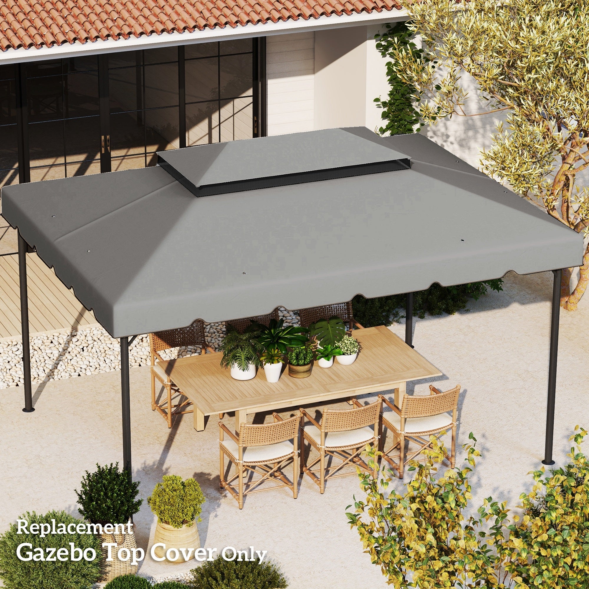 Outsunny 12.8' x 9.5' Gazebo Replacement Canopy, Gazebo Top Cover with Double Vented Roof for Garden Patio(TOP ONLY), Grey 