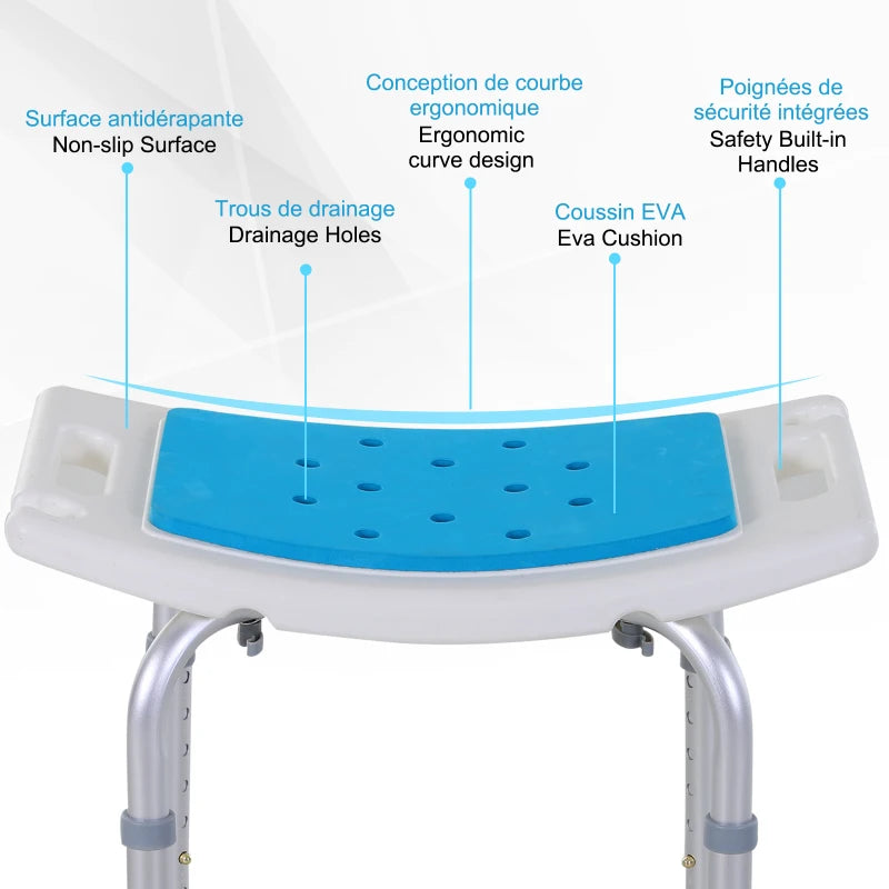 Height Adjustable Shower Chair, 20.5"W Aluminum Shower Stool for Inside Shower with Suction Cup Feet, EVA Padded Bath Seat for Senior, Elderly, Disabled