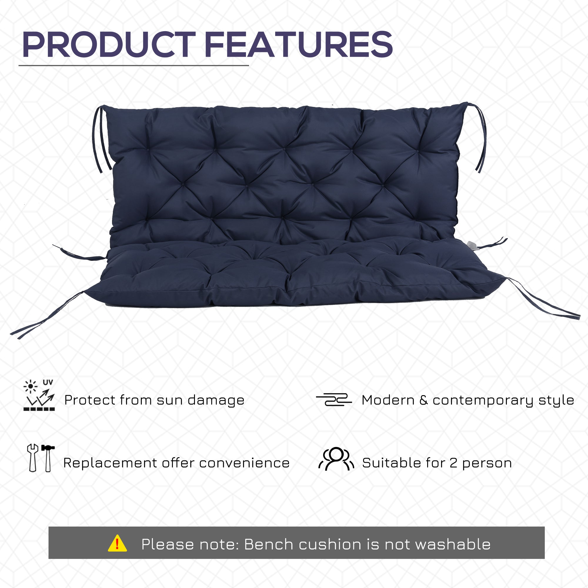 Outsunny 2-Seater Garden Bench with 4.7" Thick Cushions, Non-Slip Backrest Pad, Outdoor Patio Furniture, Navy Blue 