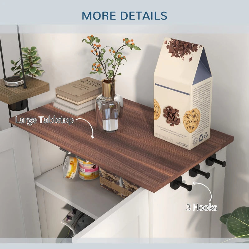 Pet Food Storage Container Dog Feeding Station w/ Adjustable Panel, Hooks, for Medium Sized Dogs, White