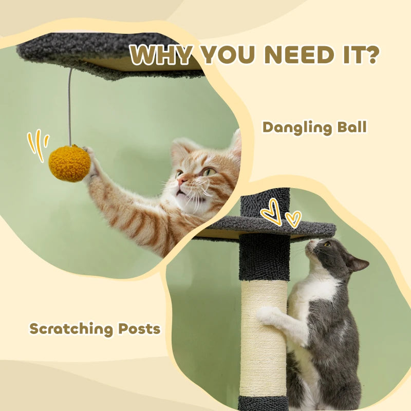 Floor to Ceiling Cat TreeTower with 90.5"-108" Adjustable Height, Scratching Posts, Hammock, Condo, Toy Ball, Dark Grey