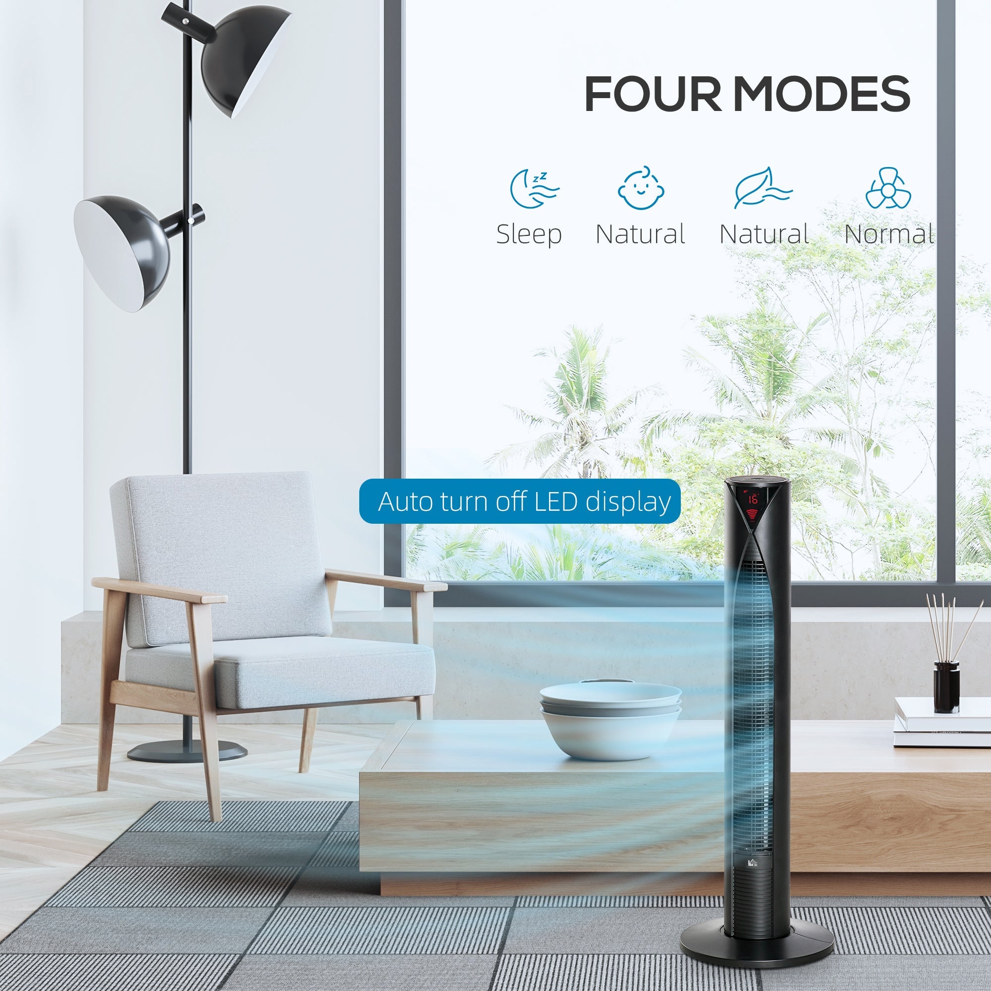 HOMCOM Tower Fan and 16" Pedestal Fan Set, with Remote Control, Height Adjustable, Tilted Head, Timer, Oscillating Standing Fan, Black 