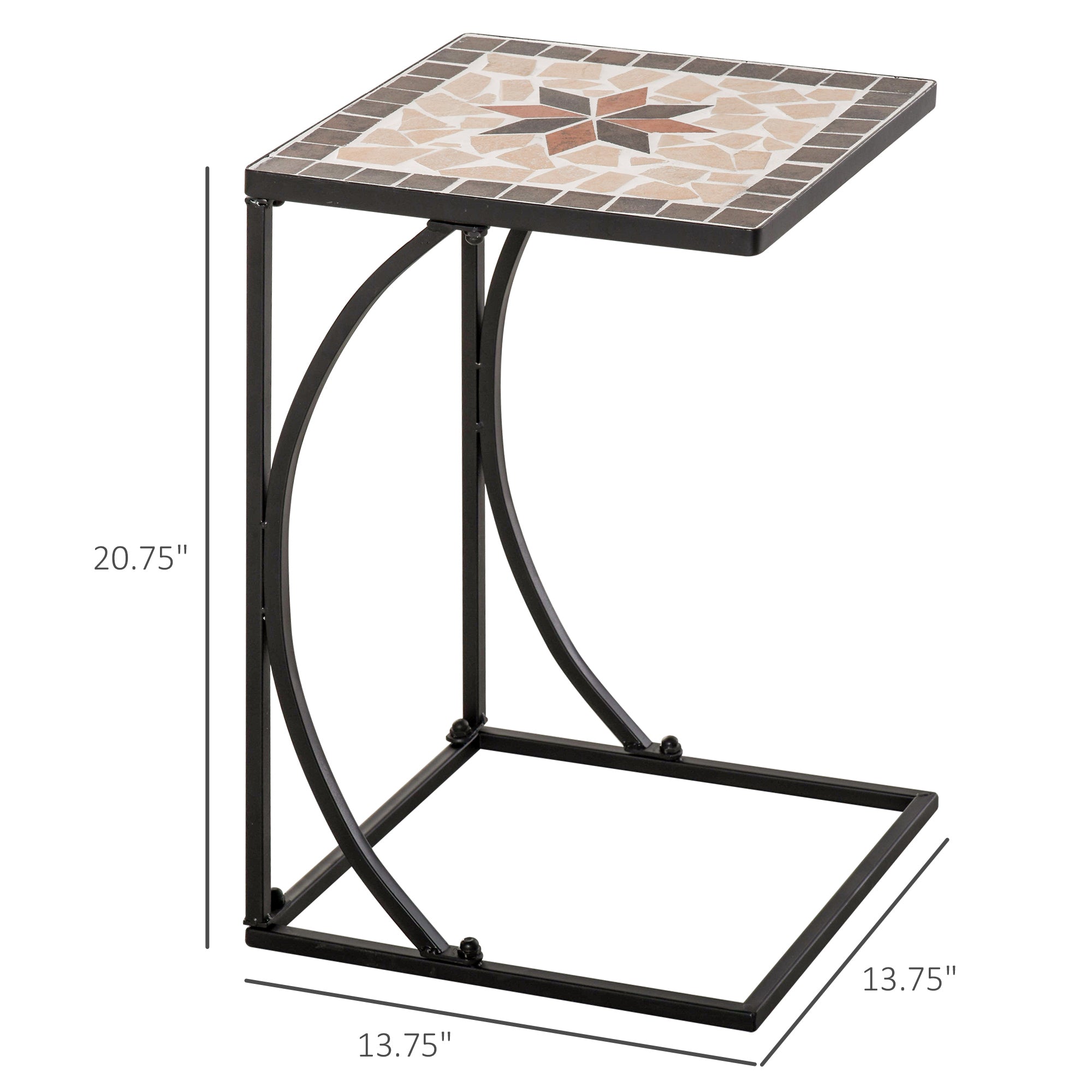 Outsunny Mosaic Side Table - Versatile C-Shape Frame Accent & Coffee Table for Indoor & Outdoor Use, Ideal for Garden & Pool 
