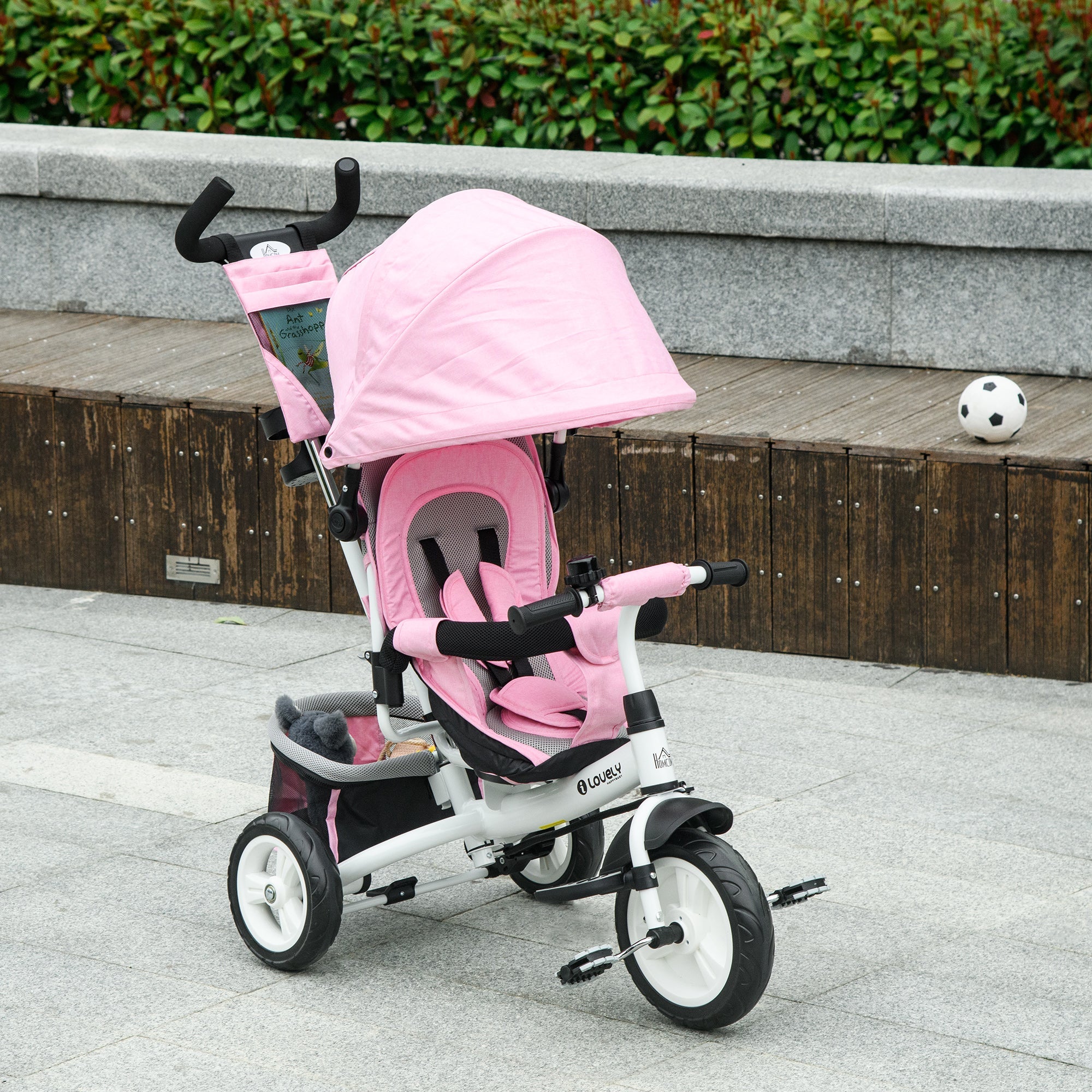 Qaba Convertible 4-in-1 Toddler Tricycle with Parent Handle for Kids 1-5 Years Outdoor Play Pink 