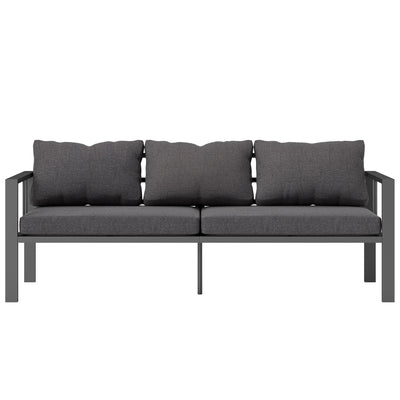 Outsunny 3-Seat Aluminum Outdoor Couch Patio Sofa with Cushions, Wide Seat, Armrests for Garden, Backyard, Balcony, Dark Grey 