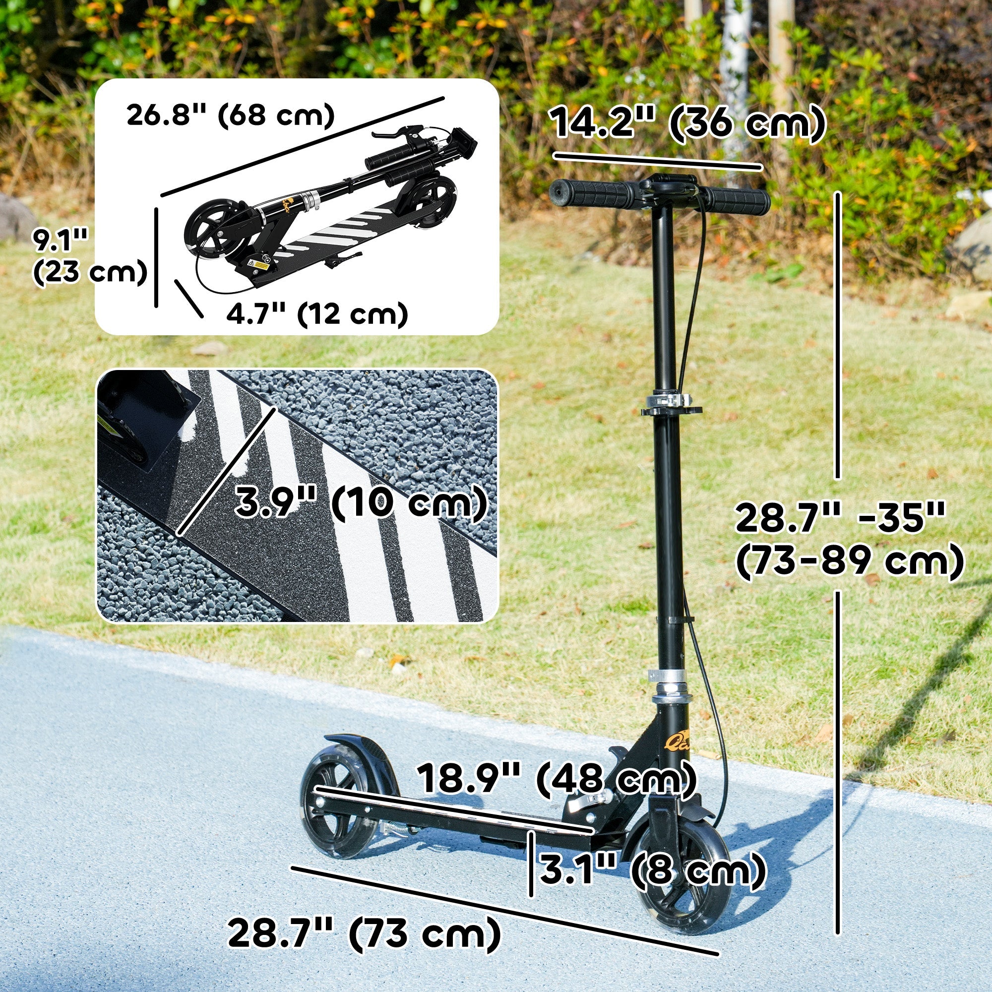 Qaba Scooter for Kids Ages 3-8 with Light Up Wheels, Adjustable Handlebar, Rear Brake & Handbrake for Girls and Boys, Black 