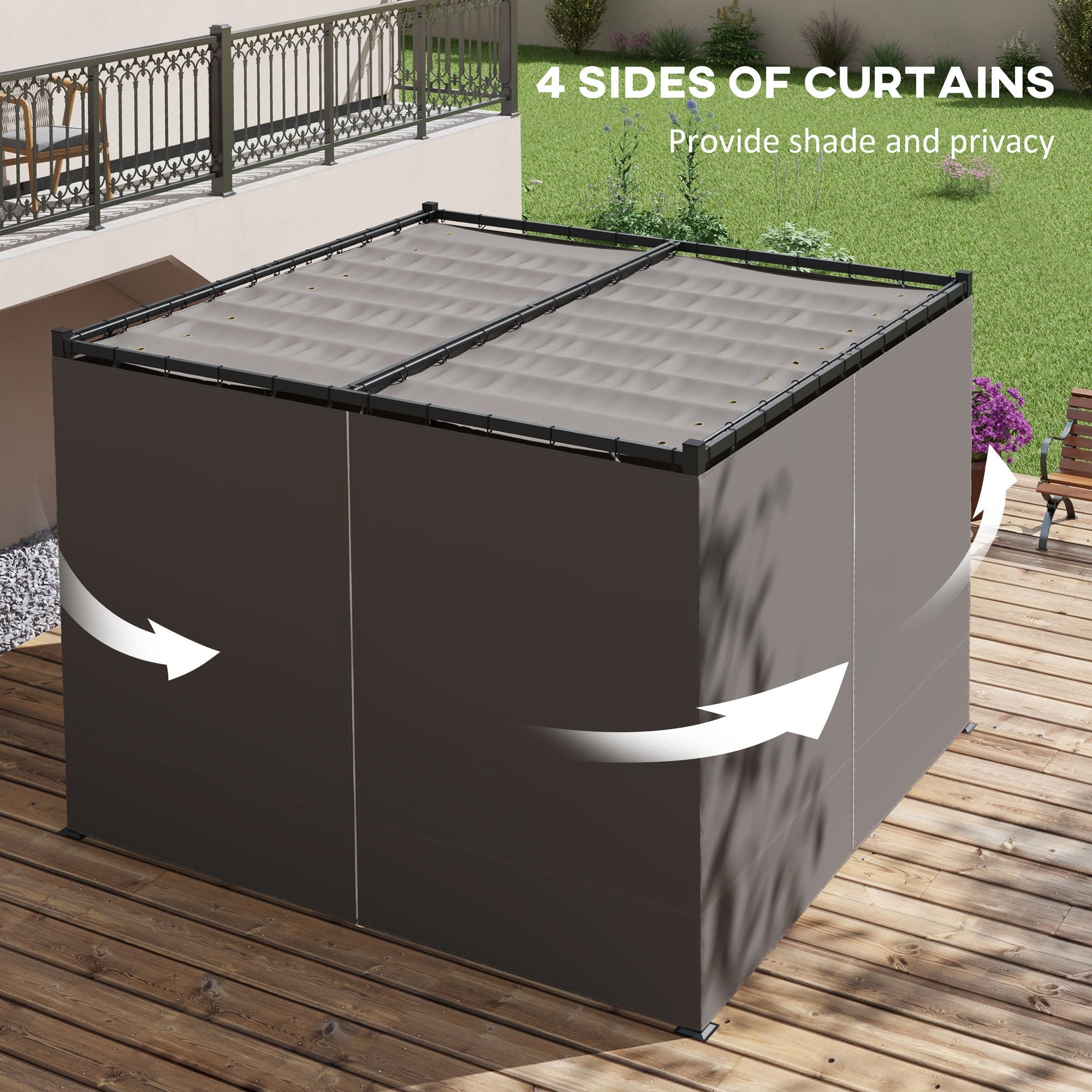 Outsunny 10' x 10' Retractable Pergola, Garden Gazebo Shelter with Curtains, for Grill, Patio, Deck, Light Grey 