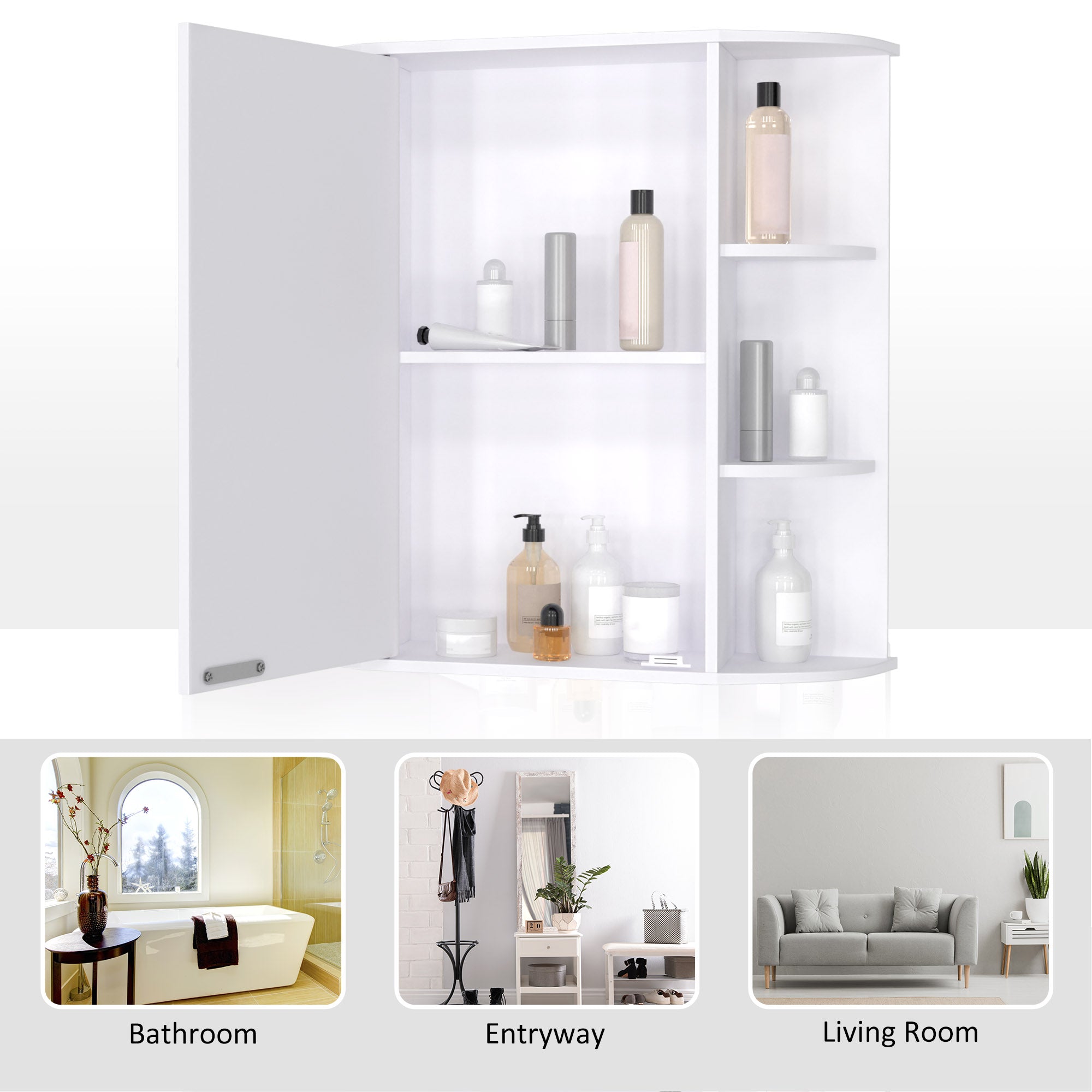 HOMCOM White Over Toilet Cabinet: Wall Mounted Bathroom Storage with Mirrored Door for Medicine & Accessories 