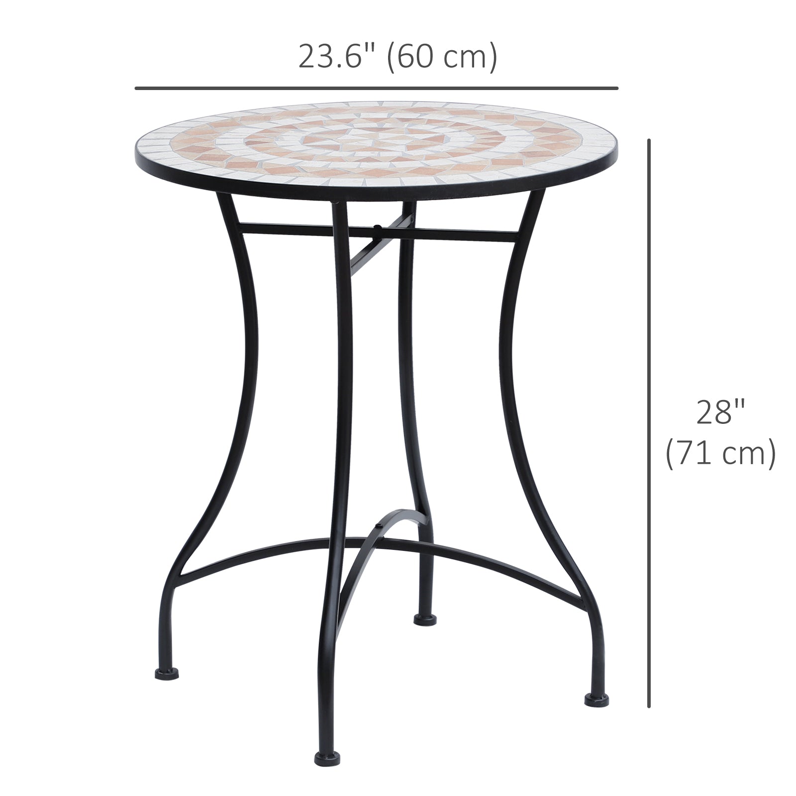 Outsunny 23.5" Mosaic Round Patio Table Metal Bistro Coffee Outdoor Furniture Ceramic Top Garden Lawn 