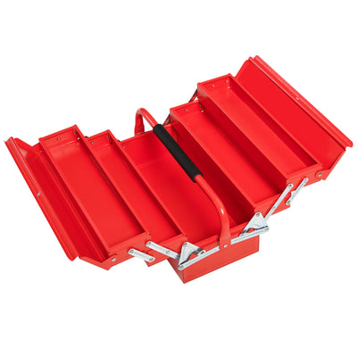 DURHAND 18" inches Metal Tool Box, Portable 5-Tray Cantilever Steel Tool Chest Cabinet, Red 