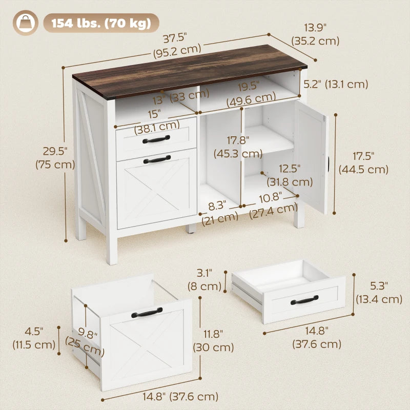Lateral Filing Cabinet for Letter/A4 Hanging Files, File Cabinet with Open Compartments for Home Office, White