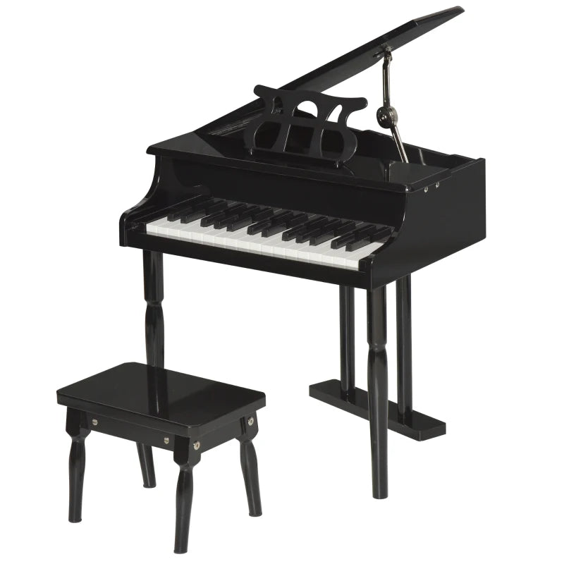 Modern Kids Piano, 30 Keys, Set of 2, Mini Toy for Child, Grand Piano with Music Stand and Bench, Ideal Gift, Black