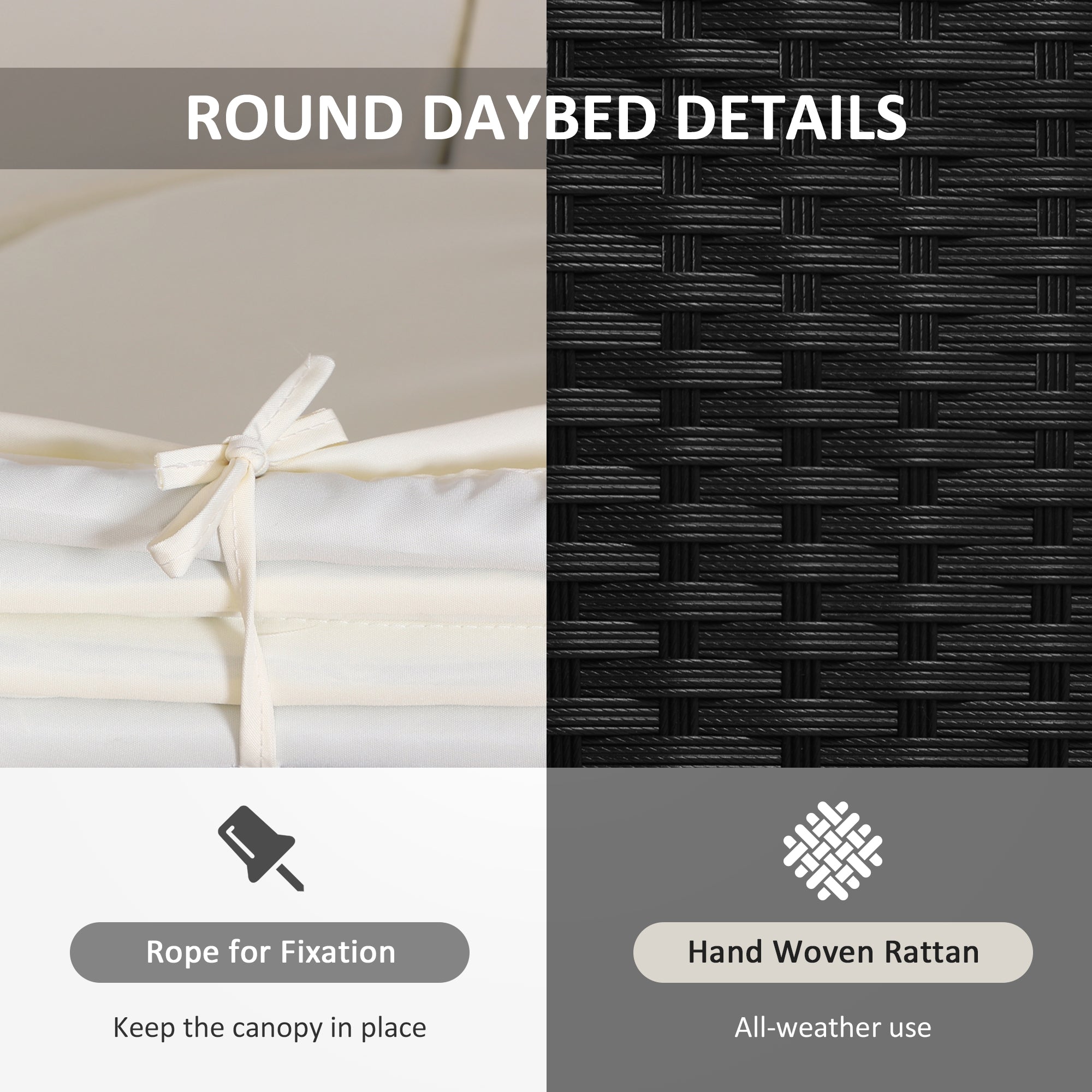 Outsunny Patio Furniture Set 4-Piece Outdoor Daybed with Cushioned Lounge Chair Round Sofa Bed Canopy Coffee Table Cream White 