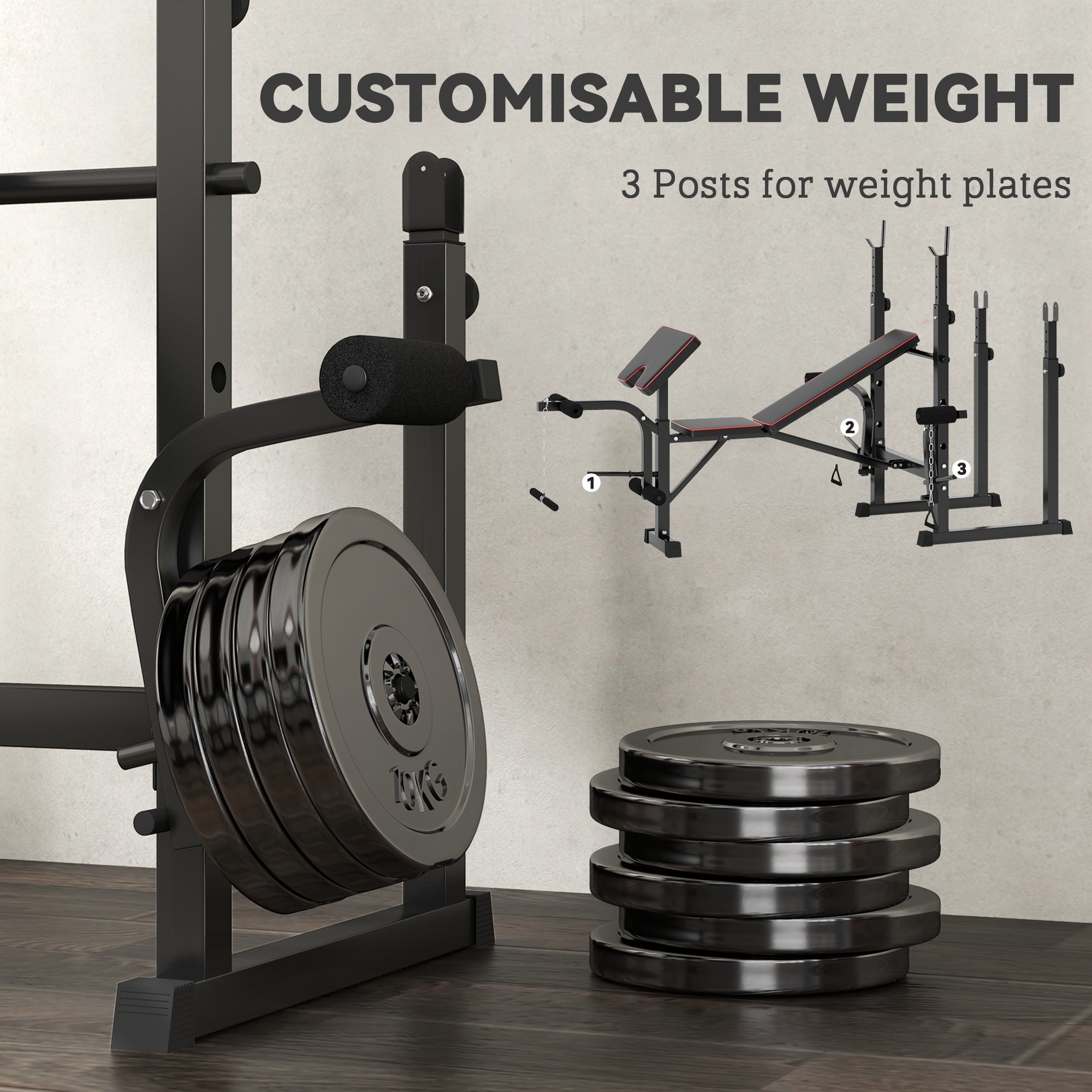 Soozier Folding Weight Bench with Barbell Rack, Preacher Curl Bench, Leg Curl Machine for Home Weight Lifting Strength Training 