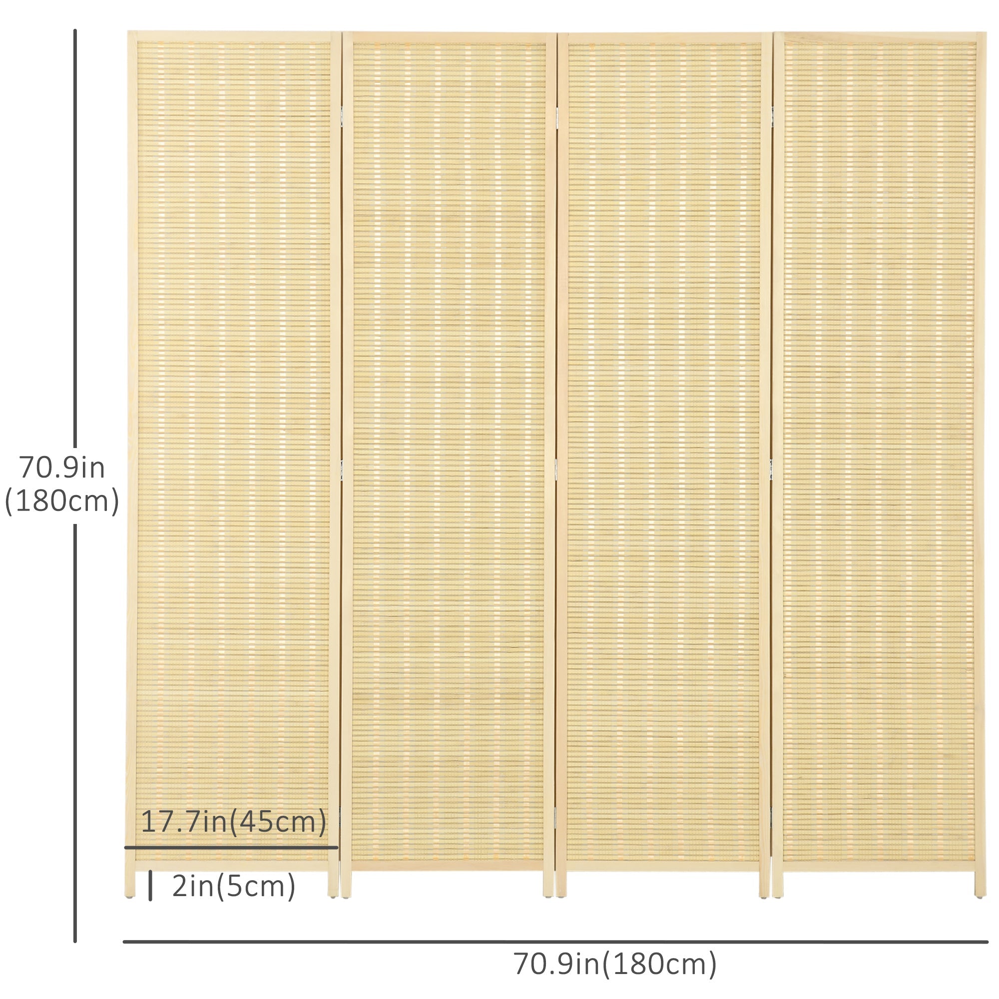 HOMCOM Woven Bamboo Room Divider: 4-Panel Folding Indoor Privacy Screens for Home Office, 71"x71"x0.6", Natural 