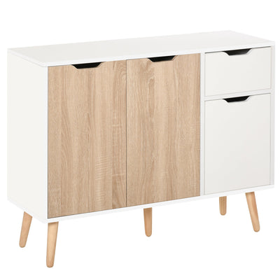 HOMCOM Kitchen Bar Cart White Natural Wood Top Wine Rack Drawers Trays Mobile Storage Island Furniture 