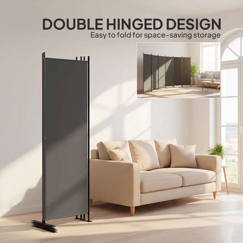 6 Panel Room Divider, 6 Ft Folding Privacy Screen, Portable Freestanding Partition Wall Divider, Charcoal Grey