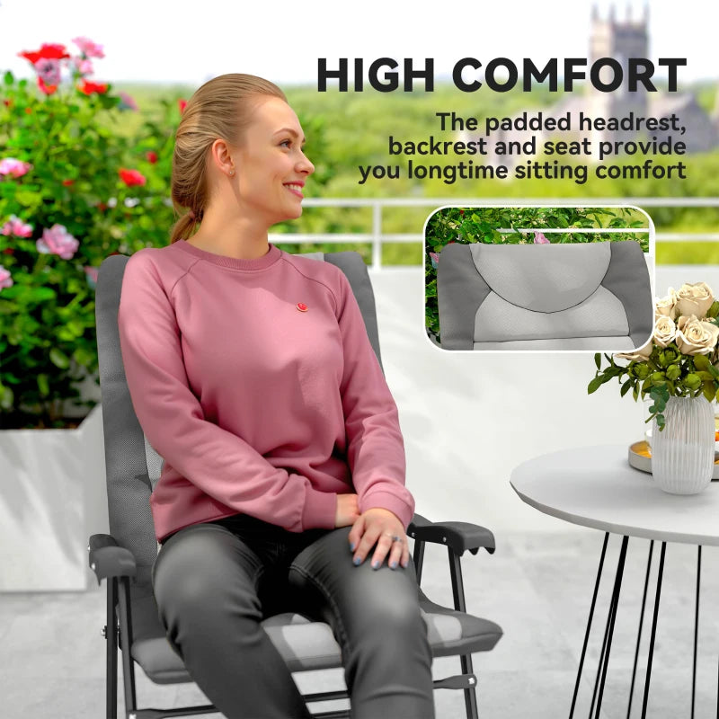 Folding Rocking Chair Set of 2 Padded Rockers with Armrest, Light Grey