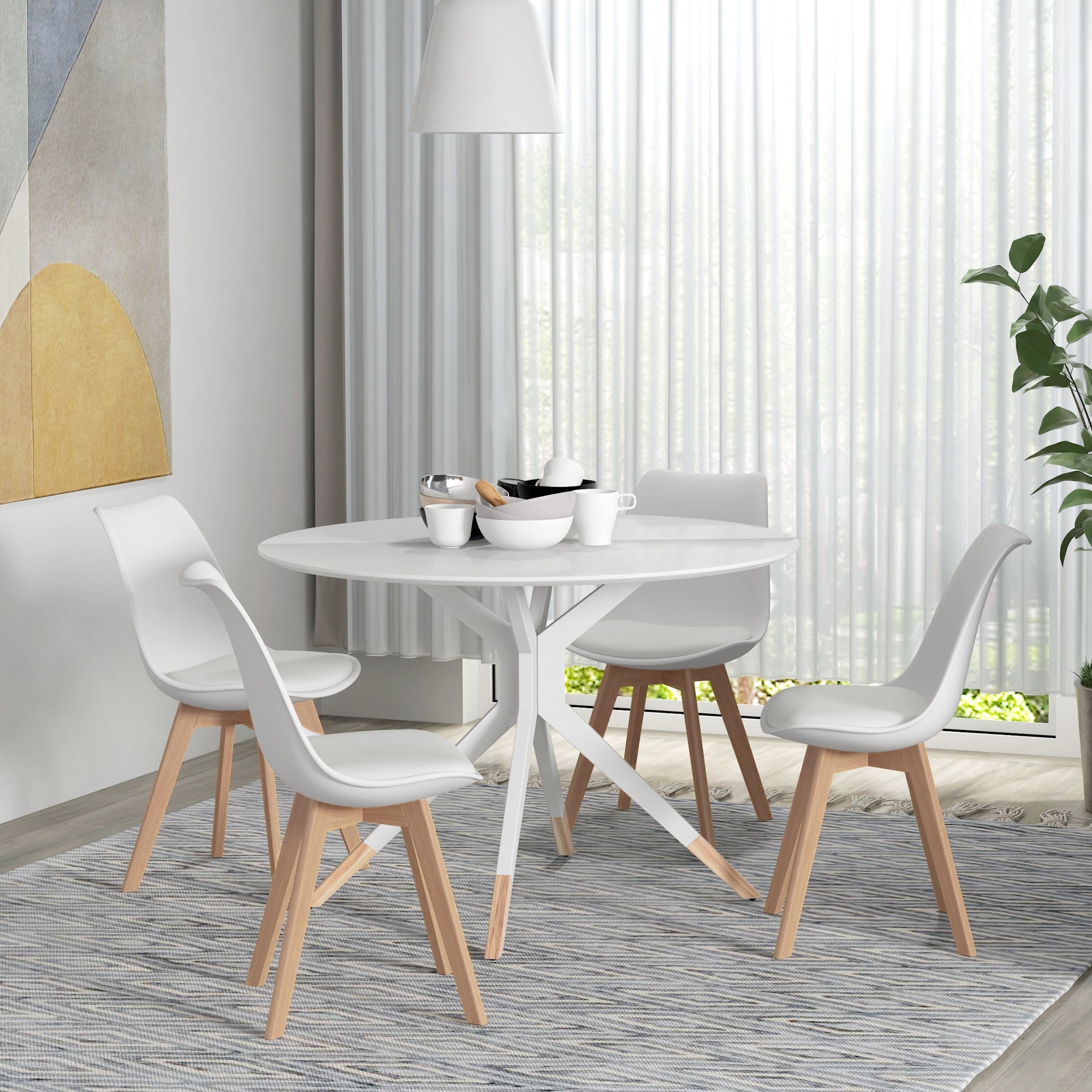 HOMCOM Dining Table Chairs Set of 4 Rubber Wood PU Leather Cushion Living Room Bedroom 