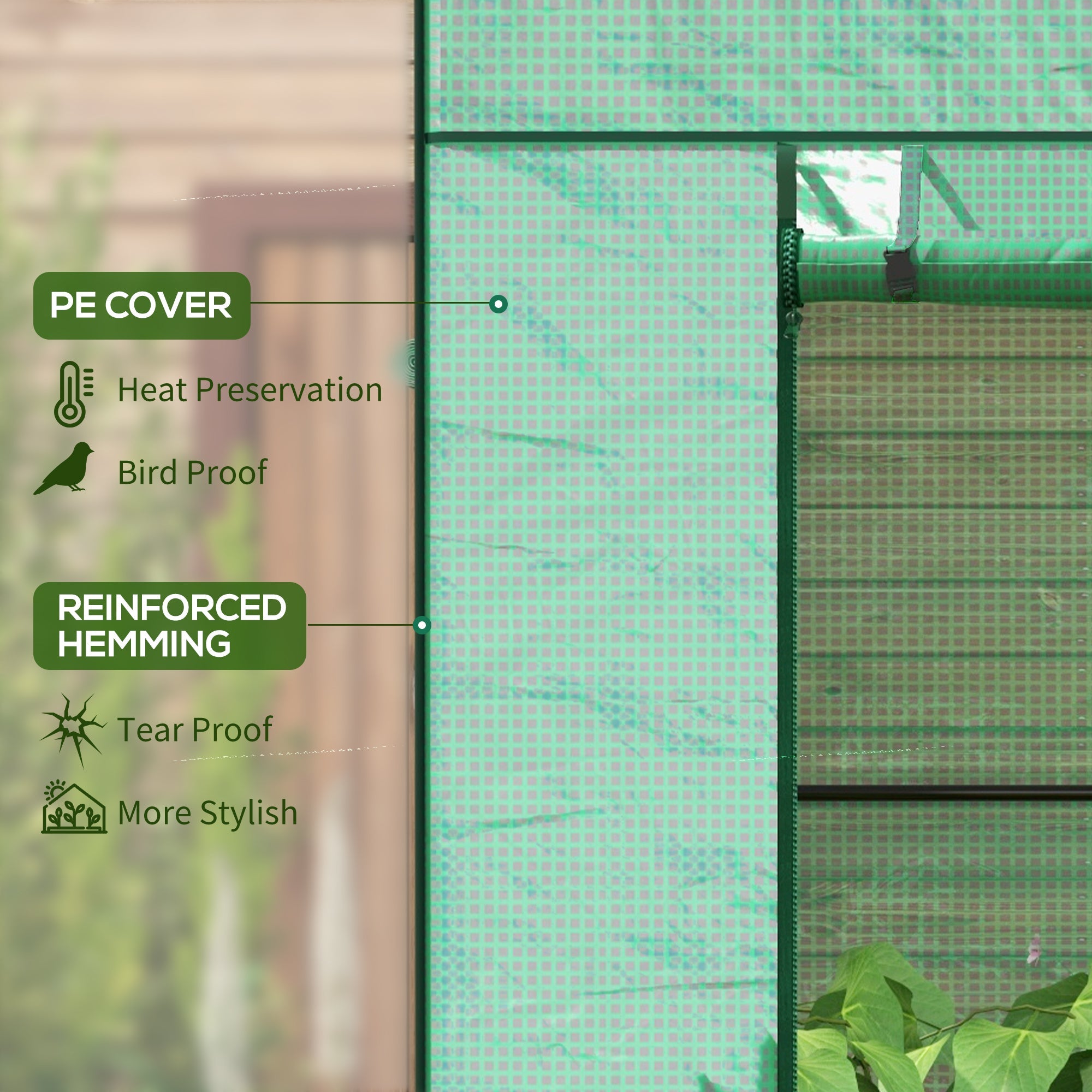 Outsunny Garden Greenhouse Enclave: Walk-In Lean-To with Reinforced PE Cover, Roll-Up Entry Mesh Vents Green 