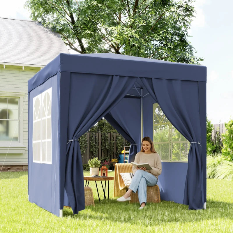 6.6'x6.6' Pop Up Canopy Tent with Sidewalls, Instant Sun Shelter Camping Gazebo with Carry Bag, Blue