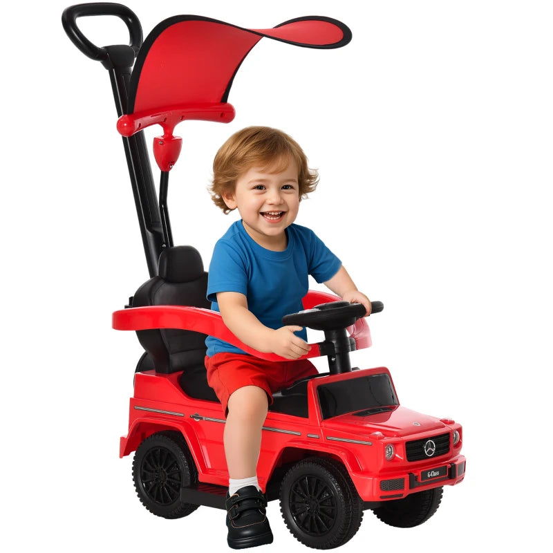 Aosom Mercedes-Benz G350 Licensed Push Car, 3-in-1 Toddler Sliding Car with Horn, Steering, Foot Rest, Seat Storage, Red