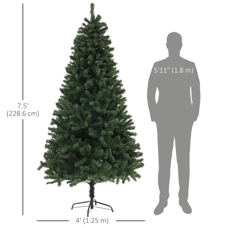 7.5ft Artificial Christmas Trees, Xmas Tree with 1346 Branch Tips, Auto Open Holiday Party Décor with Steel Base for Home Office, Green