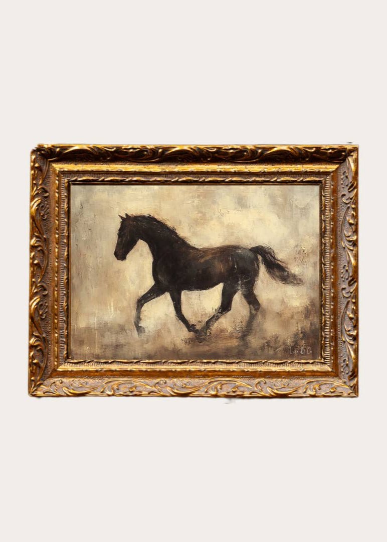Horseback | French Brass Gold Mould Framed Art – 5” x 7” 