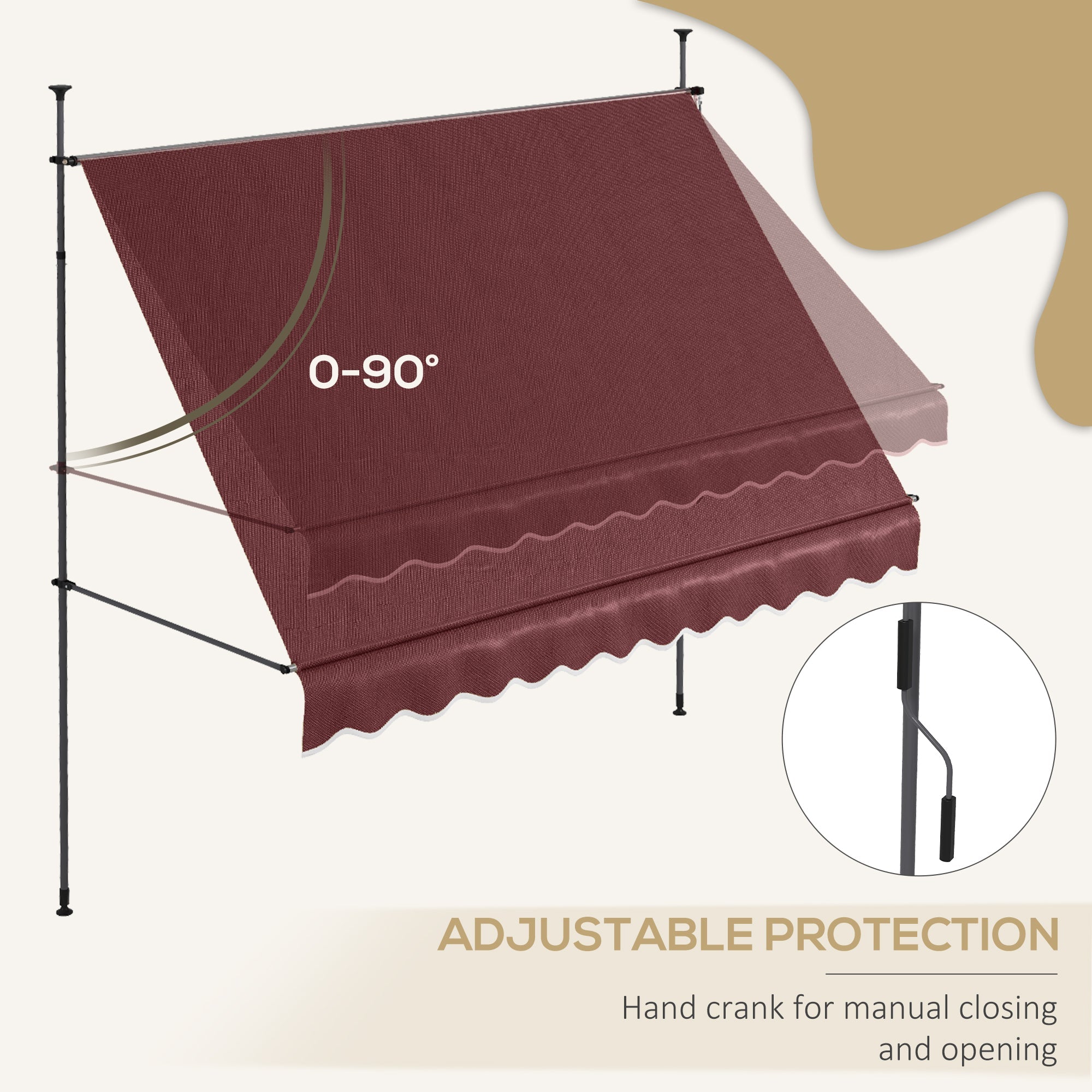 Outsunny Shade Perfection: Freestanding 10'x4' Manual Retractable Patio Awning, Non-Screw UV Protection Window Door Sunshade, Wine Red 