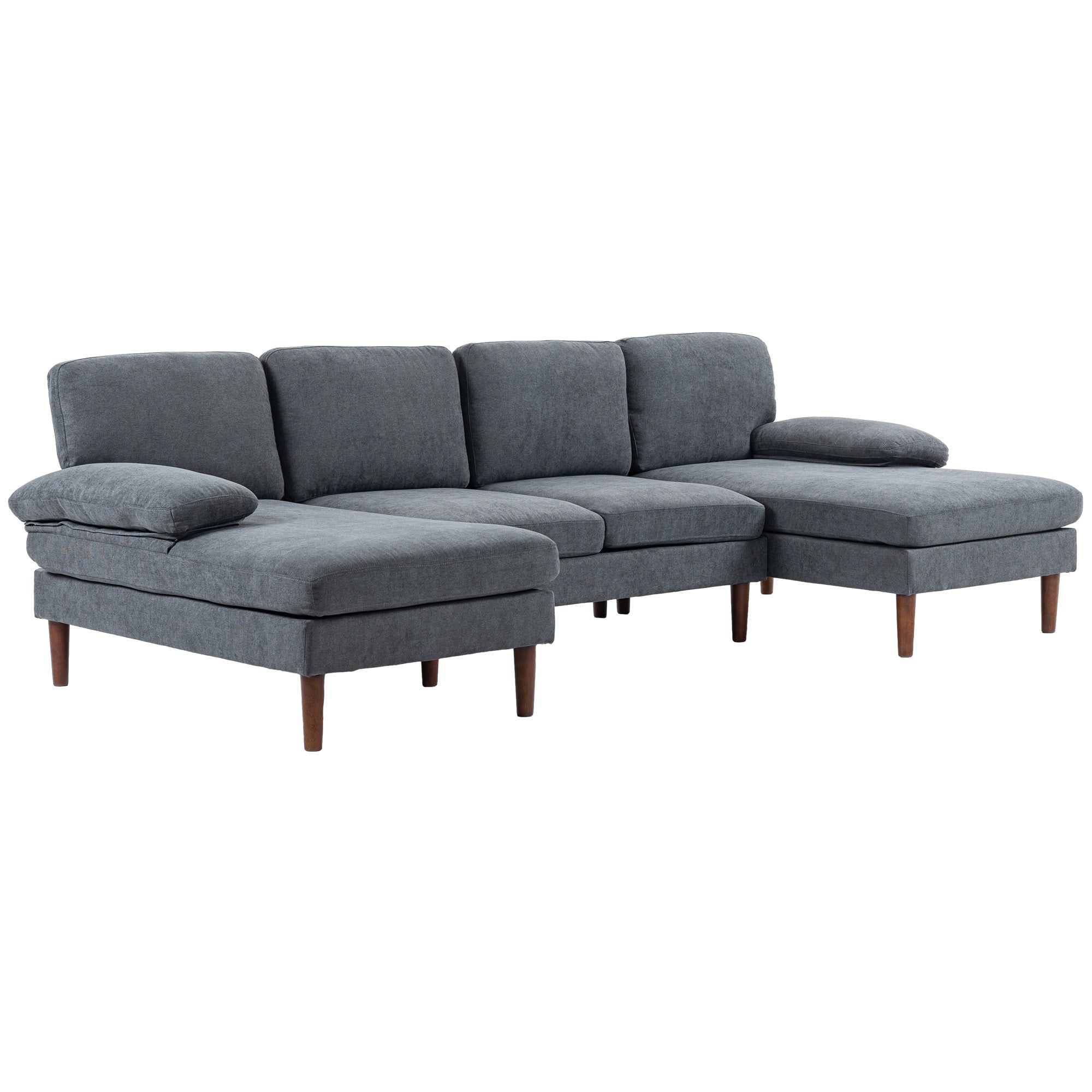 HOMCOM U-Shaped Dark Grey Couch - Contemporary 4-Seater Sofa with Double Chaise Lounge & Wooden Legs for Spacious Living Areas 